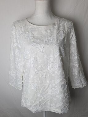 Talbots Cream Floral Embroidered  Women's Top - Elegant Size 12